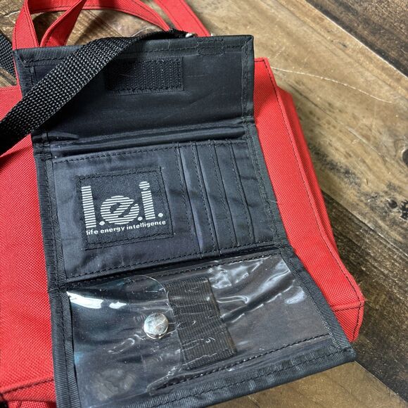 lei Red Canvas Messenger Bag Y2K Crossbody Life Energy Intelligence *SEE PHOTOS - Picture 4 of 10